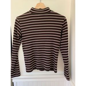 Vintage striped mock neck long sleeve knit tee